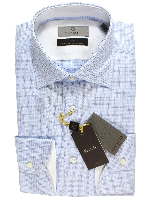 Canali Dress Shirt White Blue Navy Pattern Exclusive Collection - Modern Fit 40 - 15 3/4 SALE