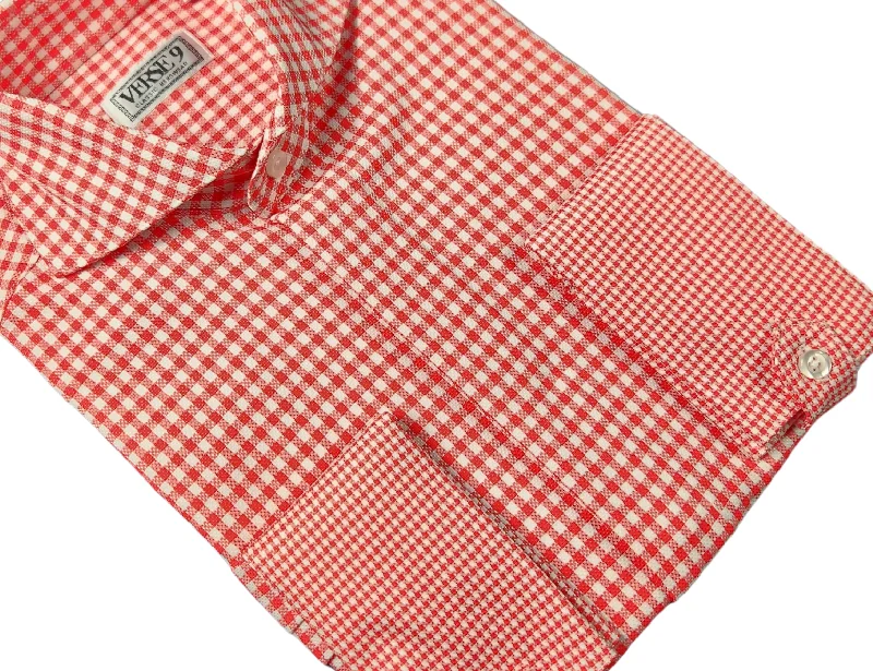 Spread Collar | Red Check | French Cuff Shirt