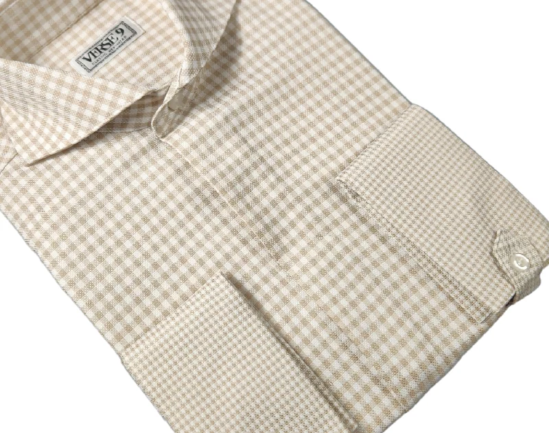 Spread Collar | Beige Check | French Cuff Shirt