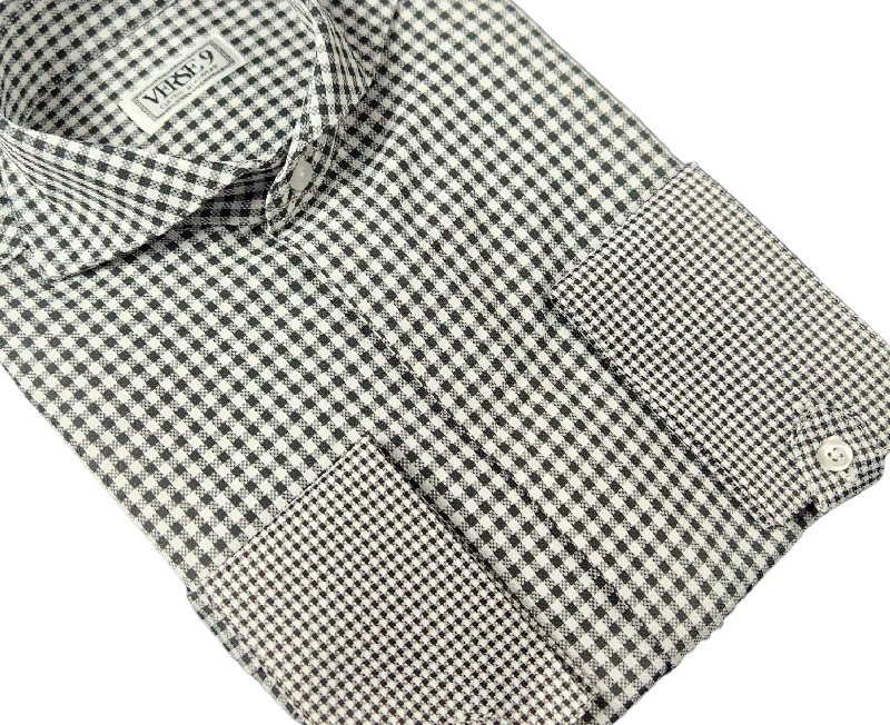 Spread Collar | Black Check | French Cuff Shirt