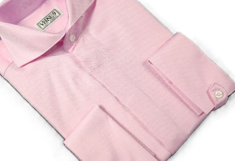 Pink Solid Spread Collar Shirt with Convertible Tap French Cuff