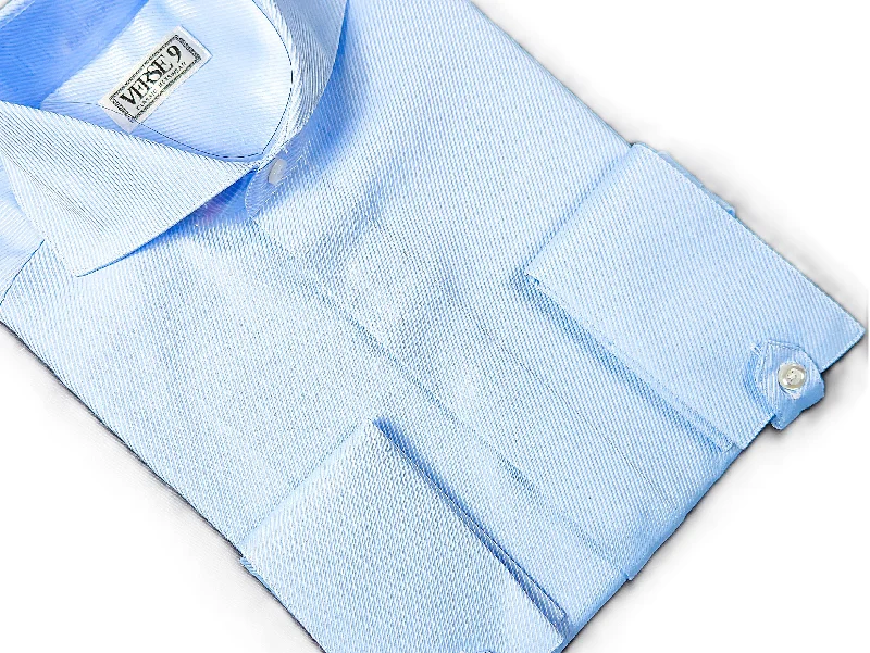 Sky Blue Solid Spread Collar Shirt with Convertible Tap French Cuff