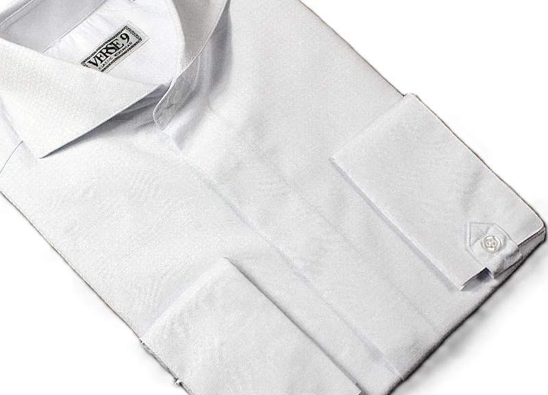 Octagon White Spread Collar Shirt with Convertible Tap French Cuff