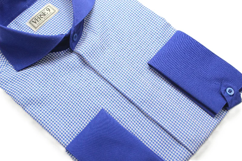 Houndstooth 2 | Royal Blue & White | French Cuff Shirt