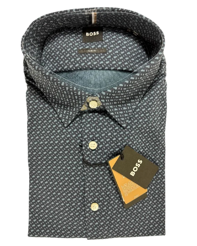 Hugo Boss Shirt Midnight Gray Pattern XL Slim Fit