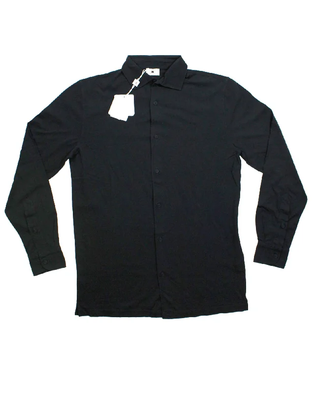 Kired Kiton Full Button Longsleeve Jersey Polo Shirt Dark Blue Crêpe Cotton EU 56 / XXL Slim Fit