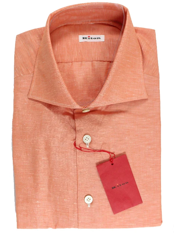 Kiton Linen Shirt Peach Pink 37 - 14 1/2 REDUCED - SALE