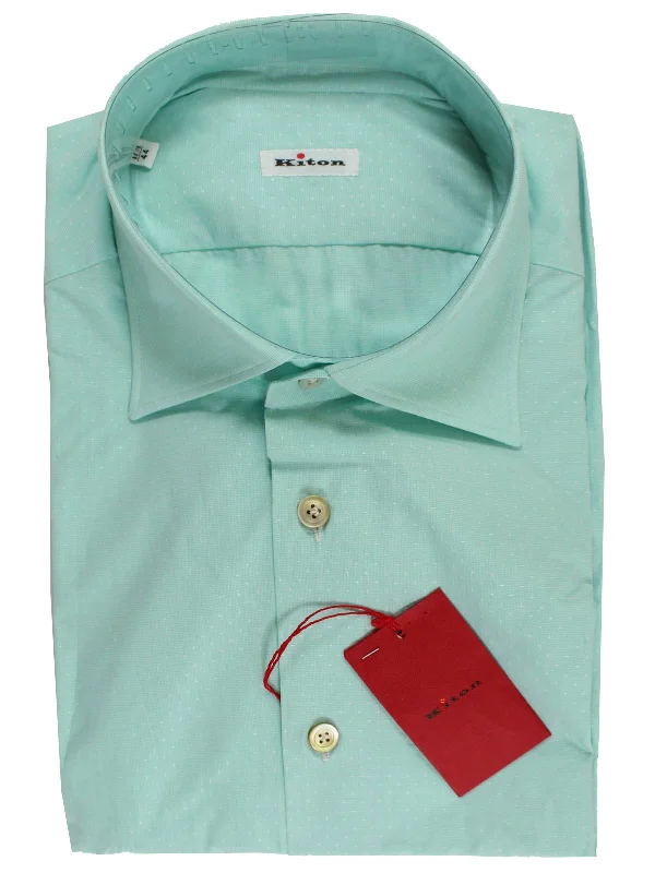 Kiton Short Sleeve Shirt Mint Green Pattern 44 - 17 1/2 REDUCED SALE