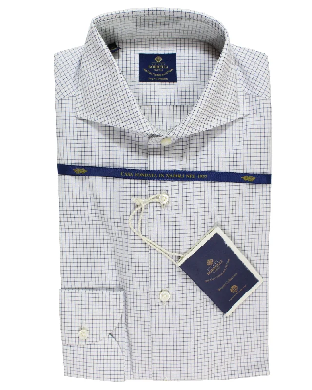 Luigi Borrelli Dress Shirt White Navy Graph Check - Royal Collection 38 - 15