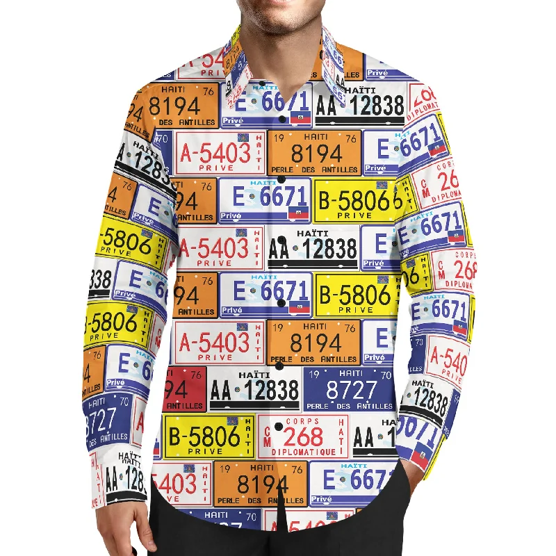 MEN'S FASHION TMMG LUXURY HAITI INSPIRED LICENSE PLATES DRESS SHIRT