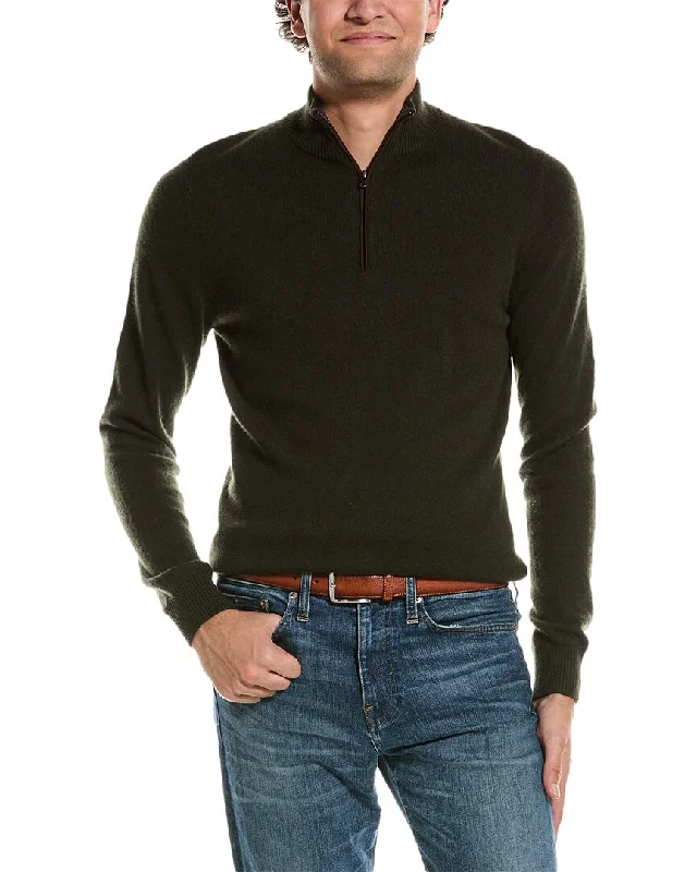 Amicale Cashmere Piping Cashmere 1/4-Zip Sweater