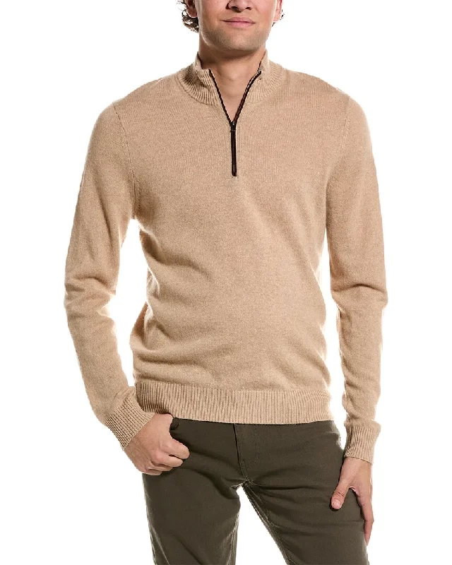 Amicale Cashmere Piping Cashmere 1/4-Zip Sweater