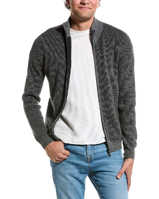 Amicale Cashmere Plaited Rib Full Zip Cashmere Cardigan