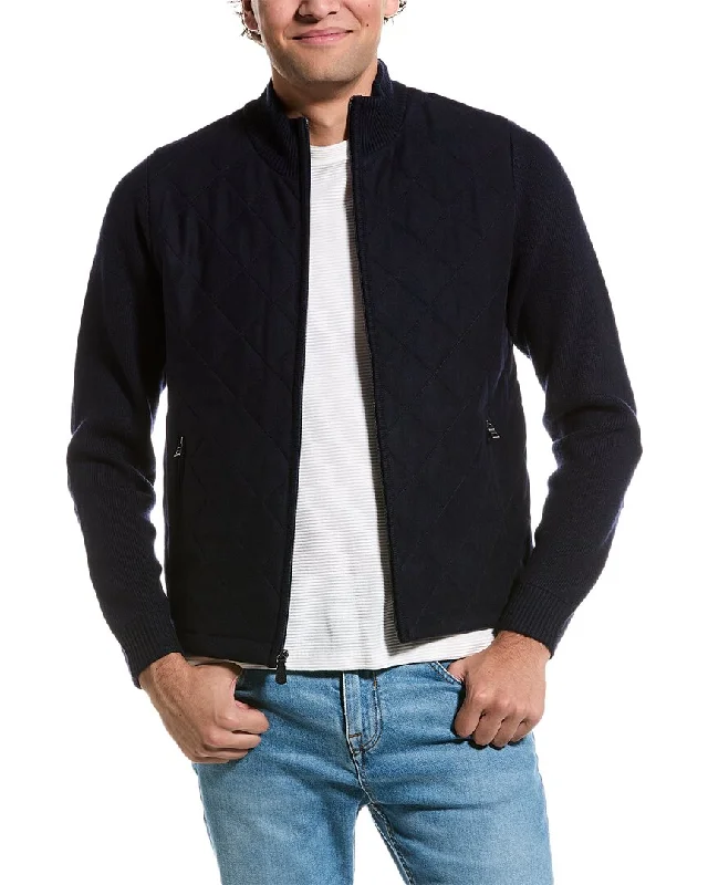 Amicale Cashmere Woven Zip Mock Wool & Cashmere-Blend Jacket