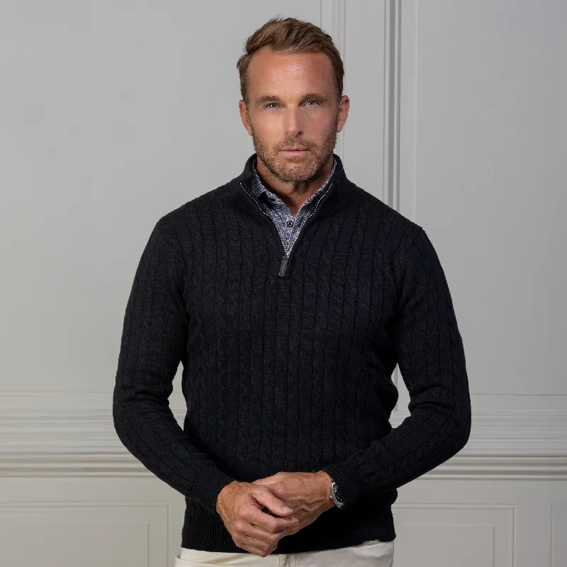 Black Kensington Cable Knit Quarter Zip Sweater