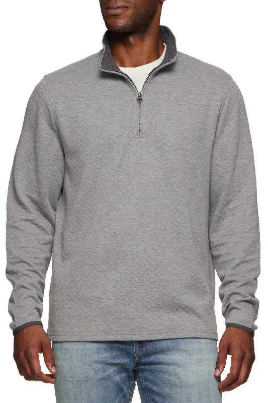 Bradner Super-Soft Quilted 1/4 Zip Pull Over In Medium Gray Heather