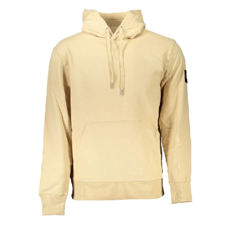 Calvin Klein Beige Brushed Cotton Hoodie with Central Men's Pocket