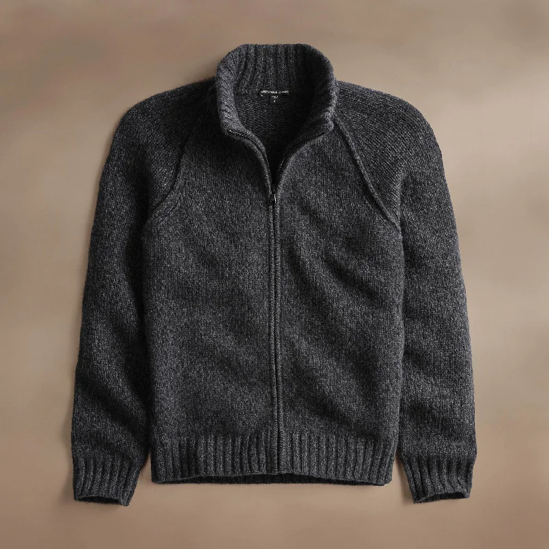 Chunky Cashmere Zip Up - Charcoal Marl