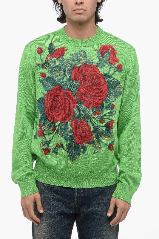 Dolce & Gabbana Crew Neck EDEN Floral Patterned Silk Sweater