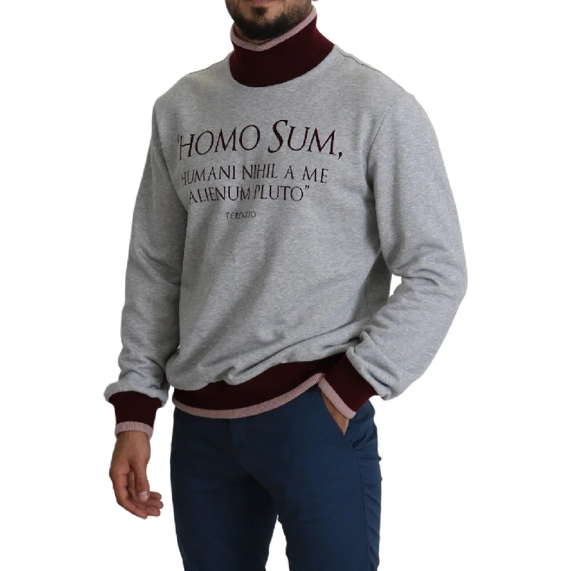 Dolce & Gabbana Elegant Gray Turtleneck Latin Motif Men's Pullover