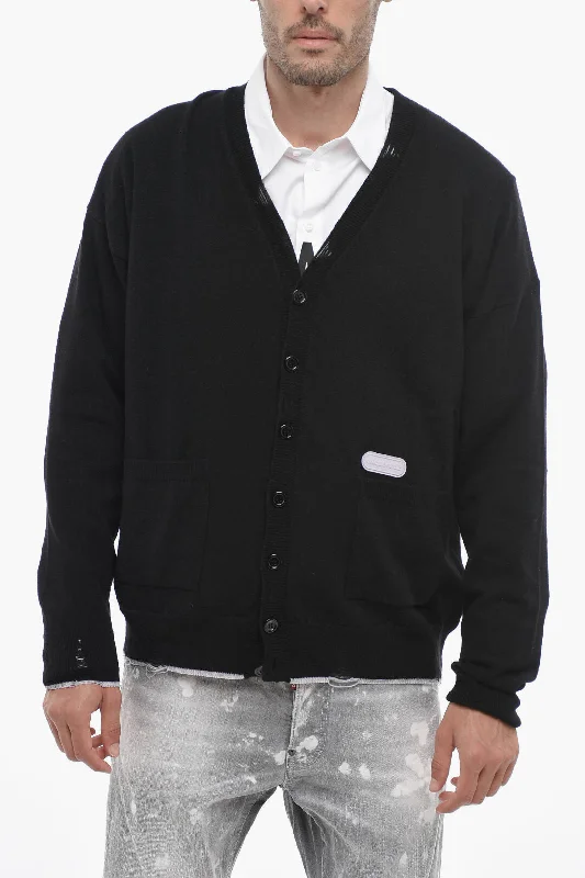 Dsquared2 Cashmere Blend Cardigan with Distressed Detail