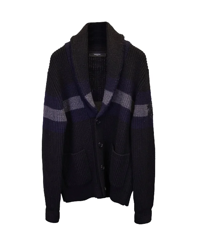 Givenchy Shawl-Collar Striped Cardigan in Black Wool