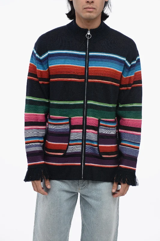 Junya Watanabe By Comme De Garcons Striped Sweater With Zip Closure And Fringed Cuffs M Standard Size