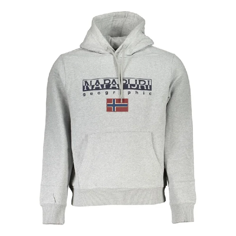 Napapijri Gray Cotton Men Hooded Men's Sweater