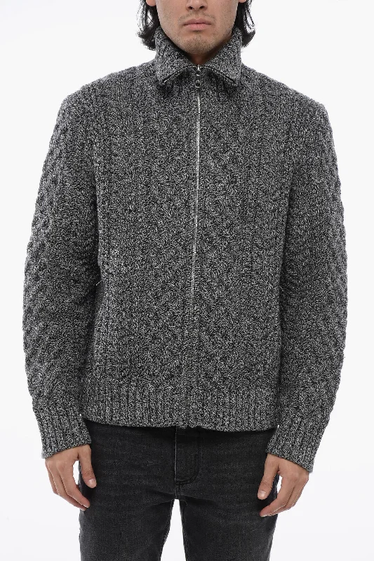 Neil Barrett Full Zipped Cable Knit Wool Pullover