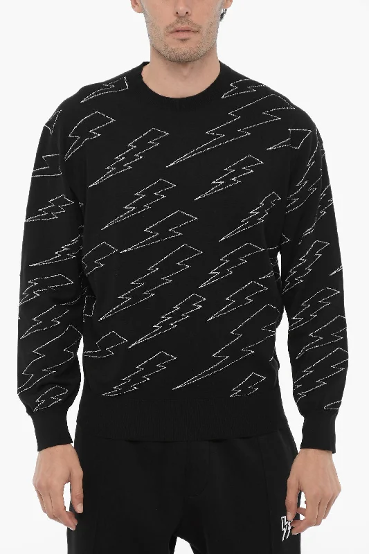 Neil Barrett Lightweight Cotton Crew-neck Sweater with Thunderbolts Embro