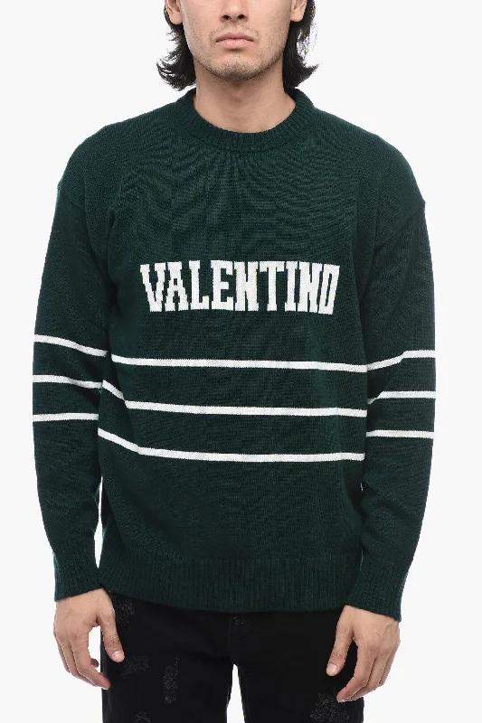 Valentino Striped Crewneck Sweater with Logo Lettering