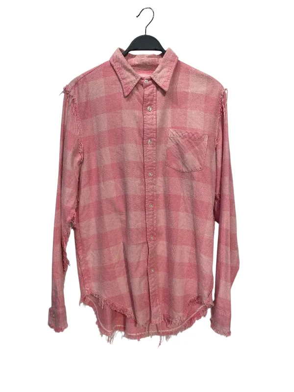 R13/Flannel Shirt/M/Cotton/PNK/Plaid/SHREDDED SEAM SHIRT