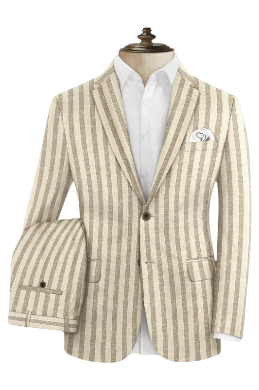 Beige Stripe Cotton Single Vent Suit