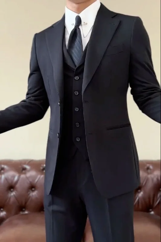 Black Slim Fit 3 Piece 2 Button Suit