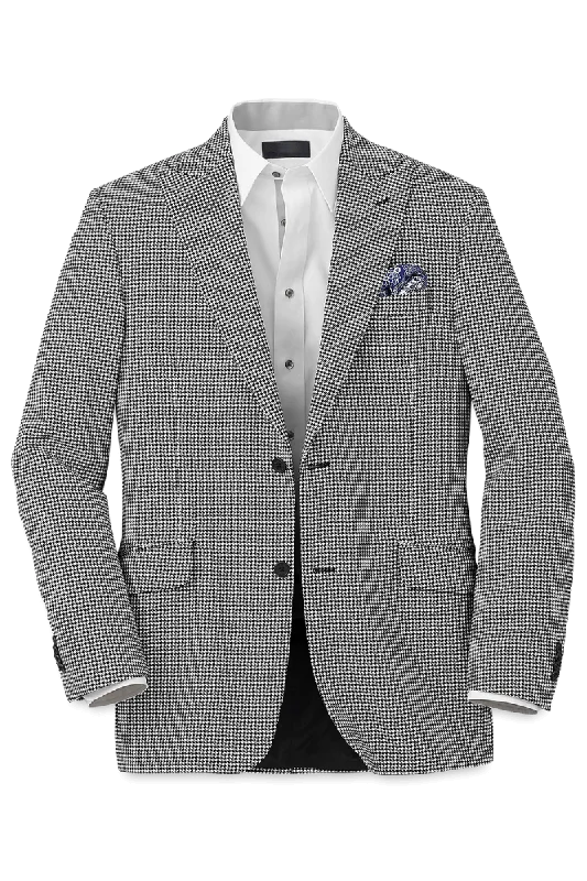 Black & White Houndstooth Wool Single Breasted Peak Lapel Jacket