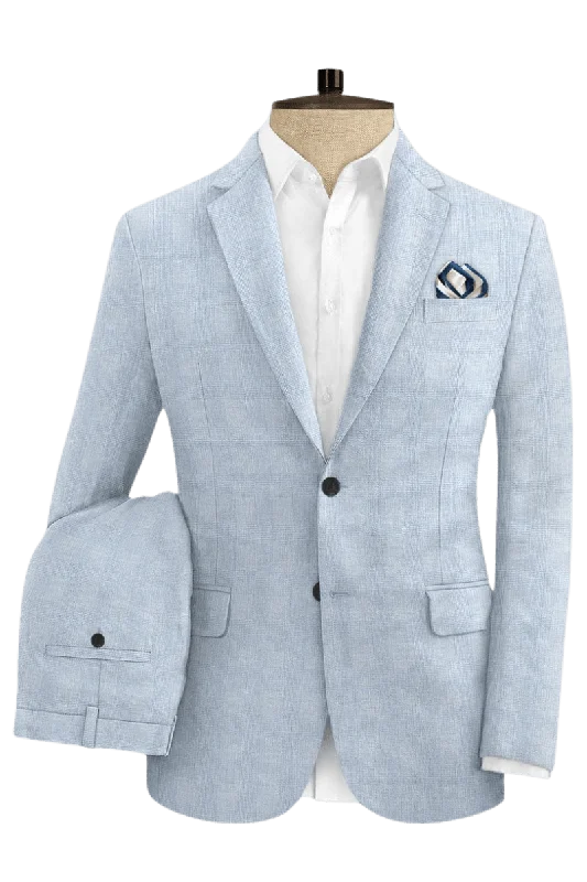 Blue Plaid 2-Button Linen Suit