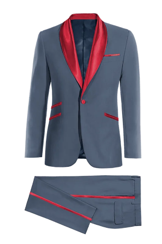 Blue Tuxedo with Red Lapel Suit