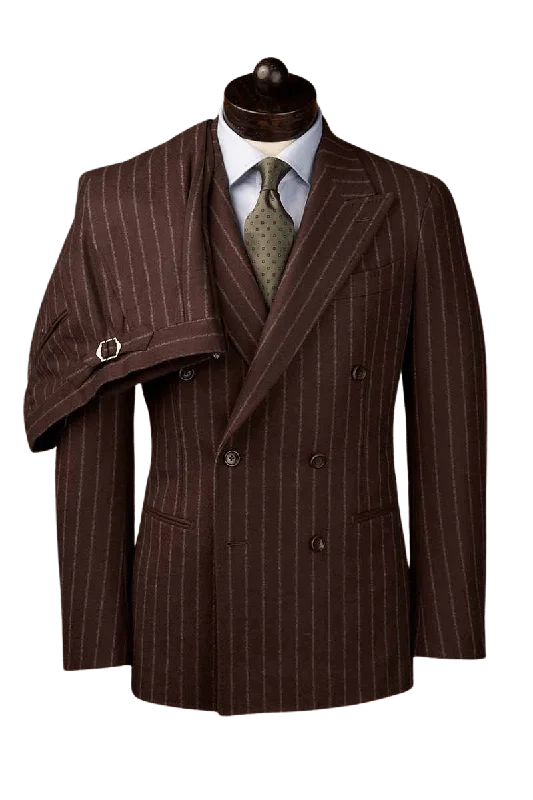 Brown Stripe Flannel Double Breast Suit