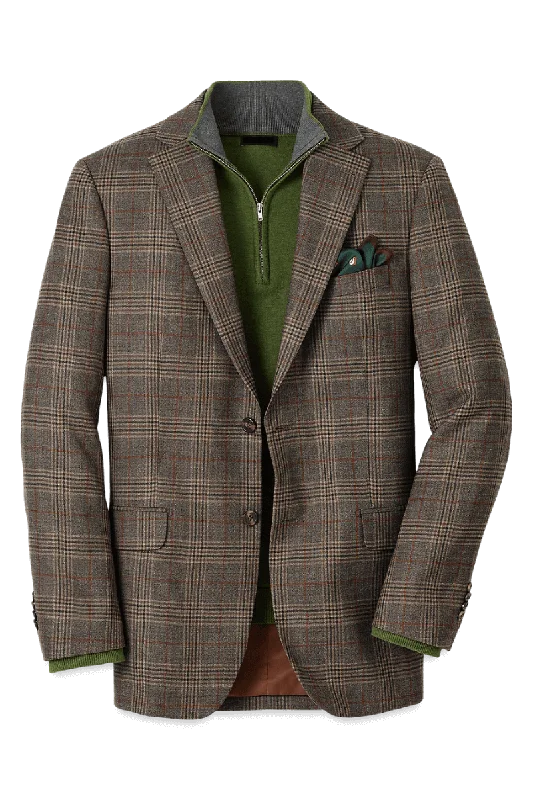 Brown Wool Plaid Single Breasted Notch Lapel Jacket