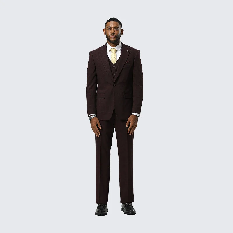 Burgundy Canvas Print Three Piece Suit By Stacy Adams - Wedding - Prom