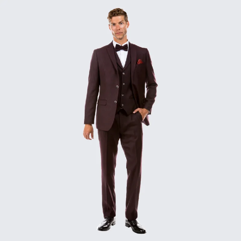 Burgundy Tweed Suit Three Piece Set - Wedding - Prom