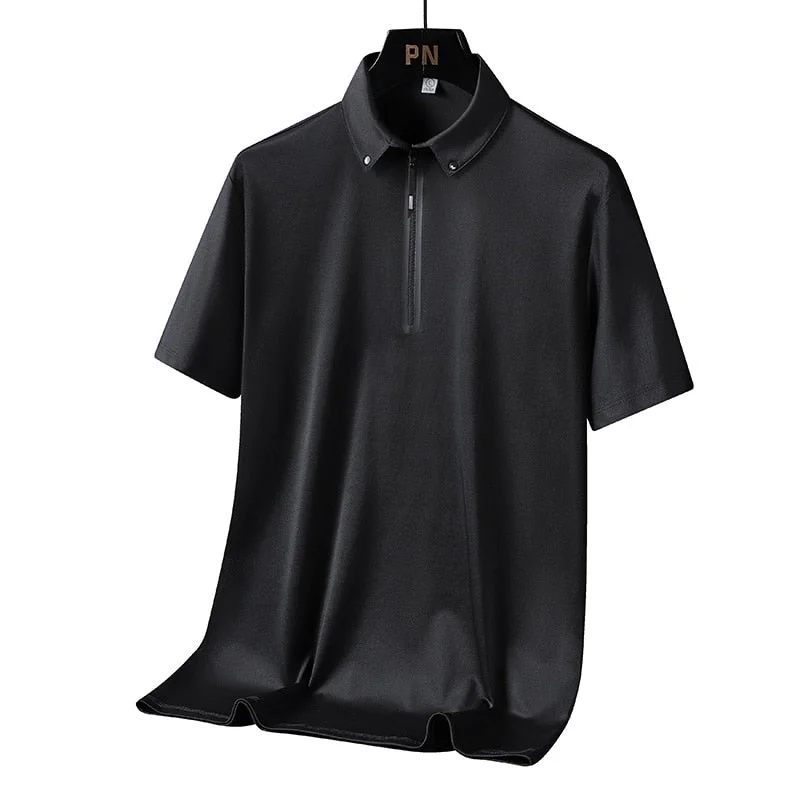 Casual Summer Short Sleeve Solid Black Blue Polo Shirt Brand Fashion Clothes For Men Oversize