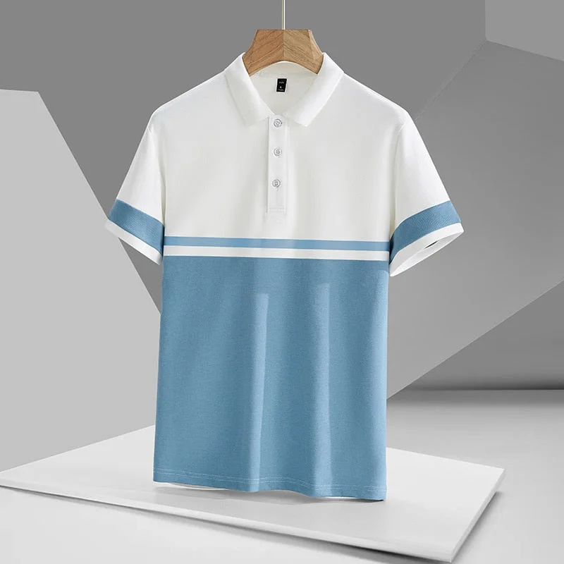 Casual Summer Short Sleeve Solid Patchwork Polo Shirt Brand Fashion Clothes For Men Oversize