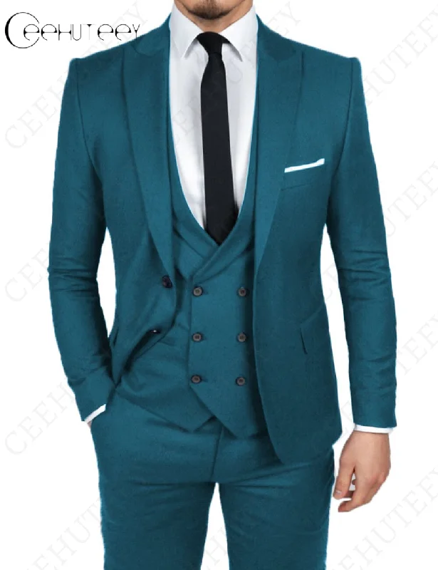 Men's 3 Pieces Dinner Suit Peak Lapel Tuxedos Groom (Blazer+vest+Pants)