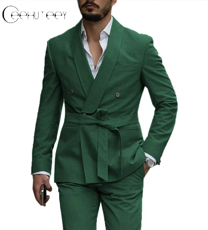 Casual Mens Suit Double Breasted Shawl Lapel 2 Pieces (Blazer+Pants)