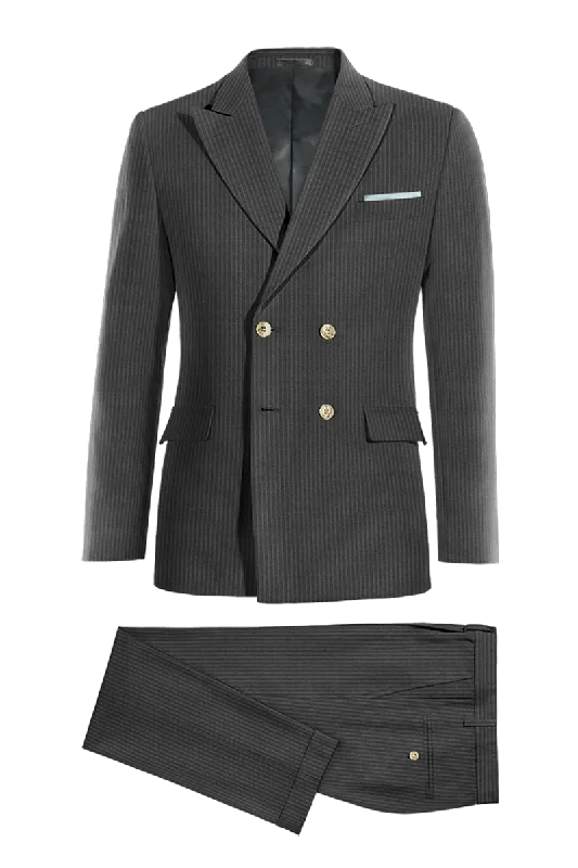 Charcoal Black Slim Fit Pinstripe 2 Piece Double Breasted Suit