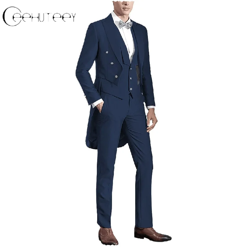 Classic Men's 3 Pieces Tailcoat Slim Fit Peak Lapel Tuxedos Swallow-Tailed Coat Groomsmen (Blazer+vest+Pants)