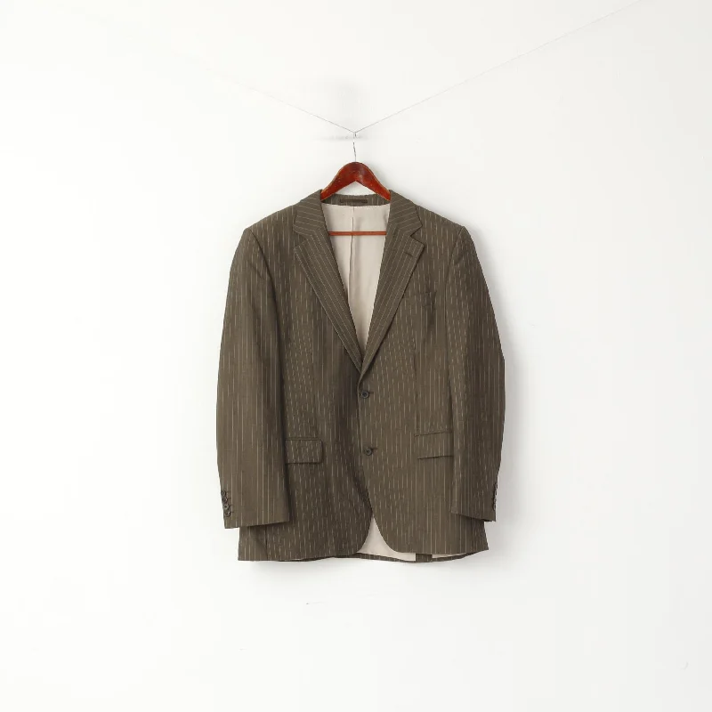 Hugo Boss Men 54 44 Blazer Taupe Vintage Wool Mohair Blend Single Breasted Jacket