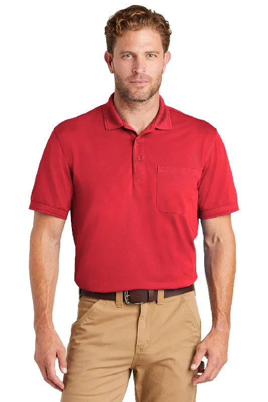 CornerStone Mens Industrial Moisture Wicking Short Sleeve Polo Shirt w/ Pocket - Red