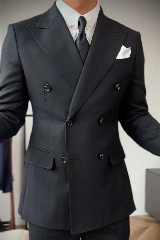 Deep Black Regular fit 2 Piece Double Breasted Suit